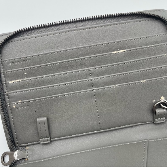 Calpak Faux Leather RFID Travel Wallet Gray Crossbody Shoulder Bag Fur Strap - Picture 9 of 14